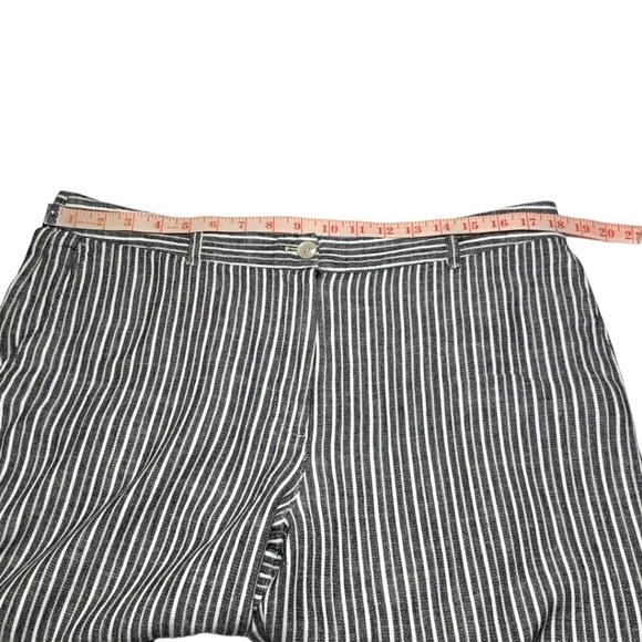 OLSEN Mona Straight Grey White Stripe Trousers Linen Blend Side Pockets US Sz L - Picture 4 of 8